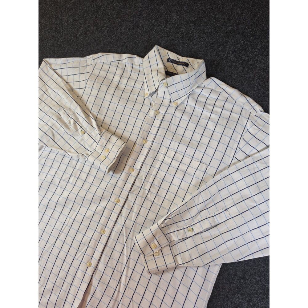 Tommy Hilfiger TLC Shirt Men's L 16 32-33 White Blue Windowpane Button Down